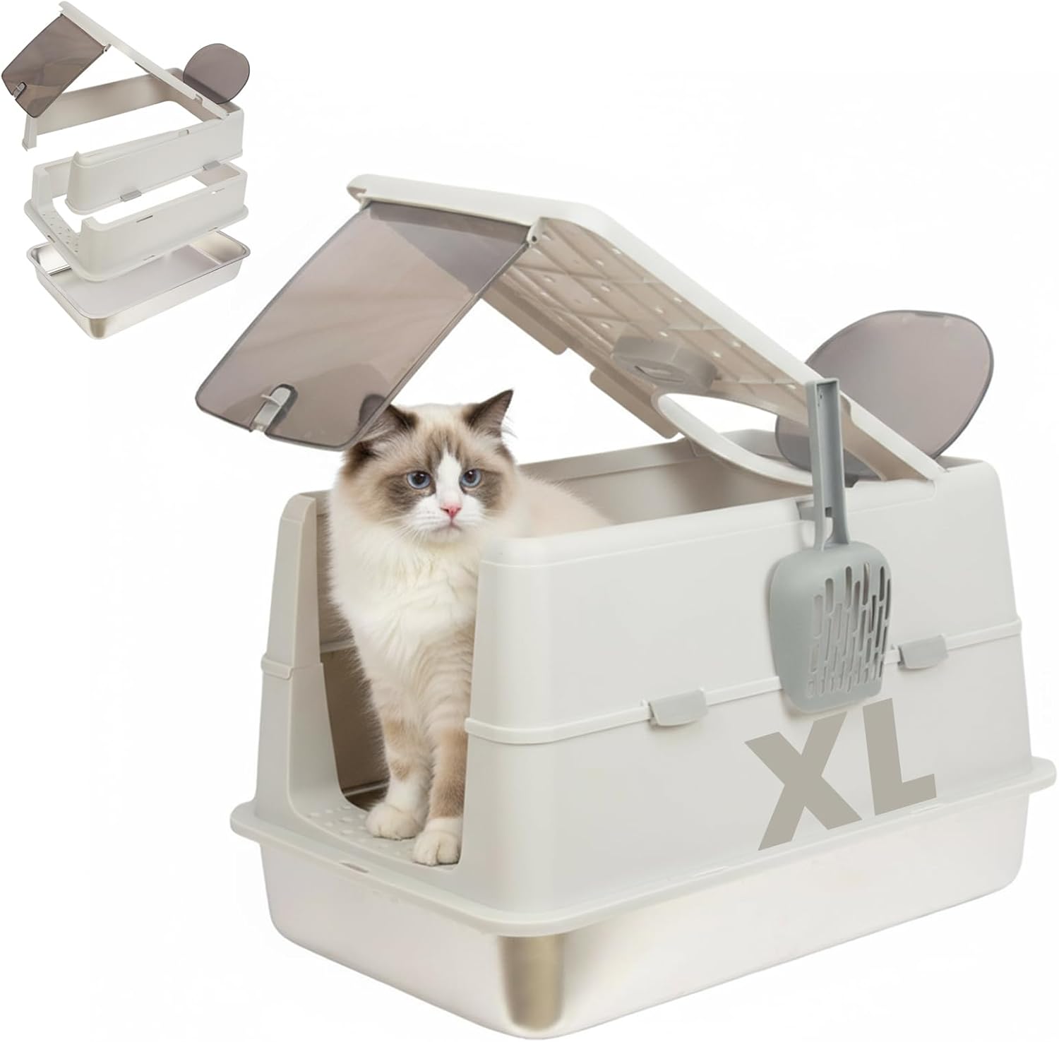 Stainless Steel Cat Litter Box, Extra Large Enclosed Heavy Duty Metal Litter Box with Odor Locking & Leak-Proof, Easy Clean Non-Stick Anti-Splash High Sides Litter Box for Multi-Cat & Big Cats (Gary)