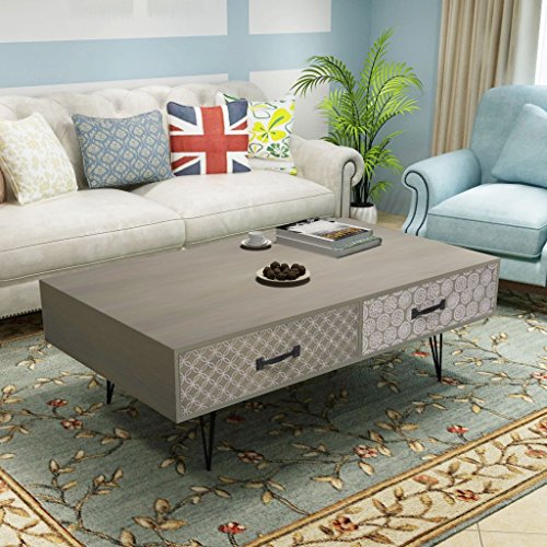 Festnight Mesa de Centro con 4 Cajones Materia de MDF + Metal Color Gris 100 x 60 x 35 cm