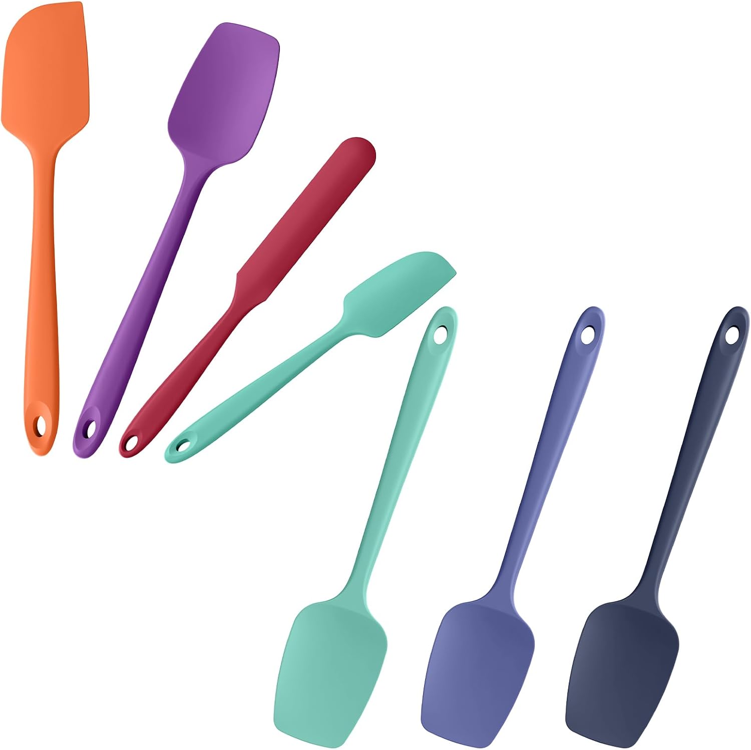 Doosu 600°F Heat Resistant Silicone Spoon Spatula Set of 3 for Scooping Stirring Mixing (Aqua+Lake Blue+Navy Blue) & 4-Piece Spatula Set BPA Free Scrapers for Cooking Baking (Orange+Purple+Red+Aqua)