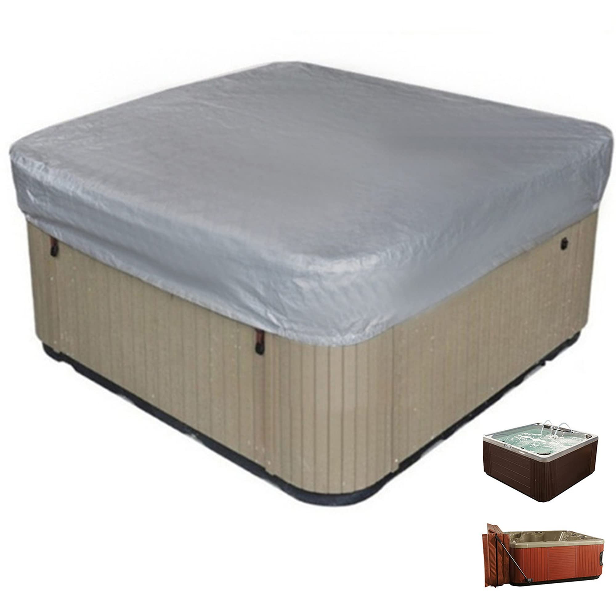 XVBVS Square Hot Tub Cover, Waterproof UV Resistant Hot Tub Spa Cover Protector with Drawstring, Bathtub Pool Dust Covers for Outdoor Bathtub, Swimming Pool (Color : Gray, Size : 220 * 220 * 30cm)