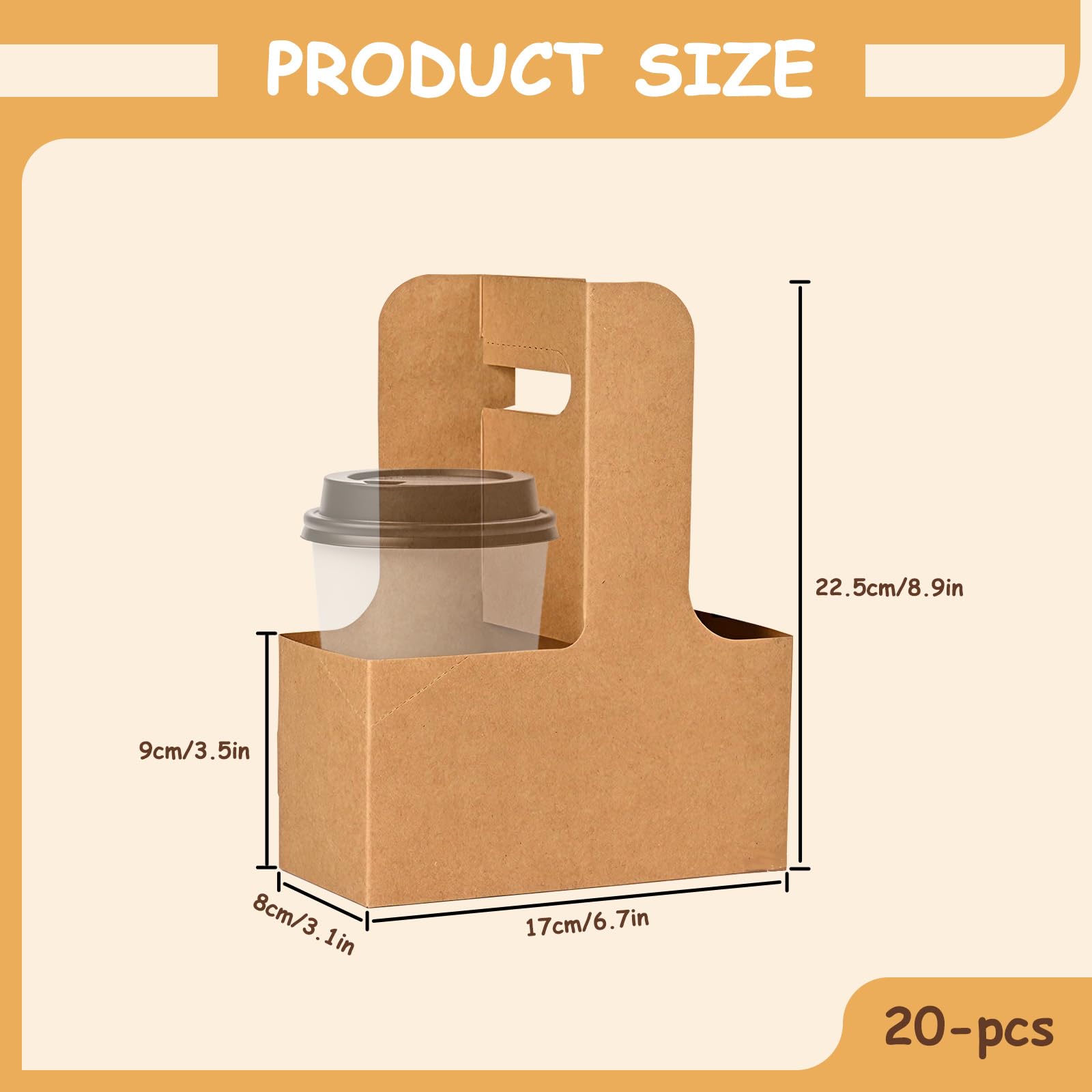 20 Pieces Disposable Drink Carrier with Handle for Delivery, 2 Cup Kraft Paperboard Portable Coffee Cup Carrier, Collapsible to Go Holder for Hot or Cold Drinks