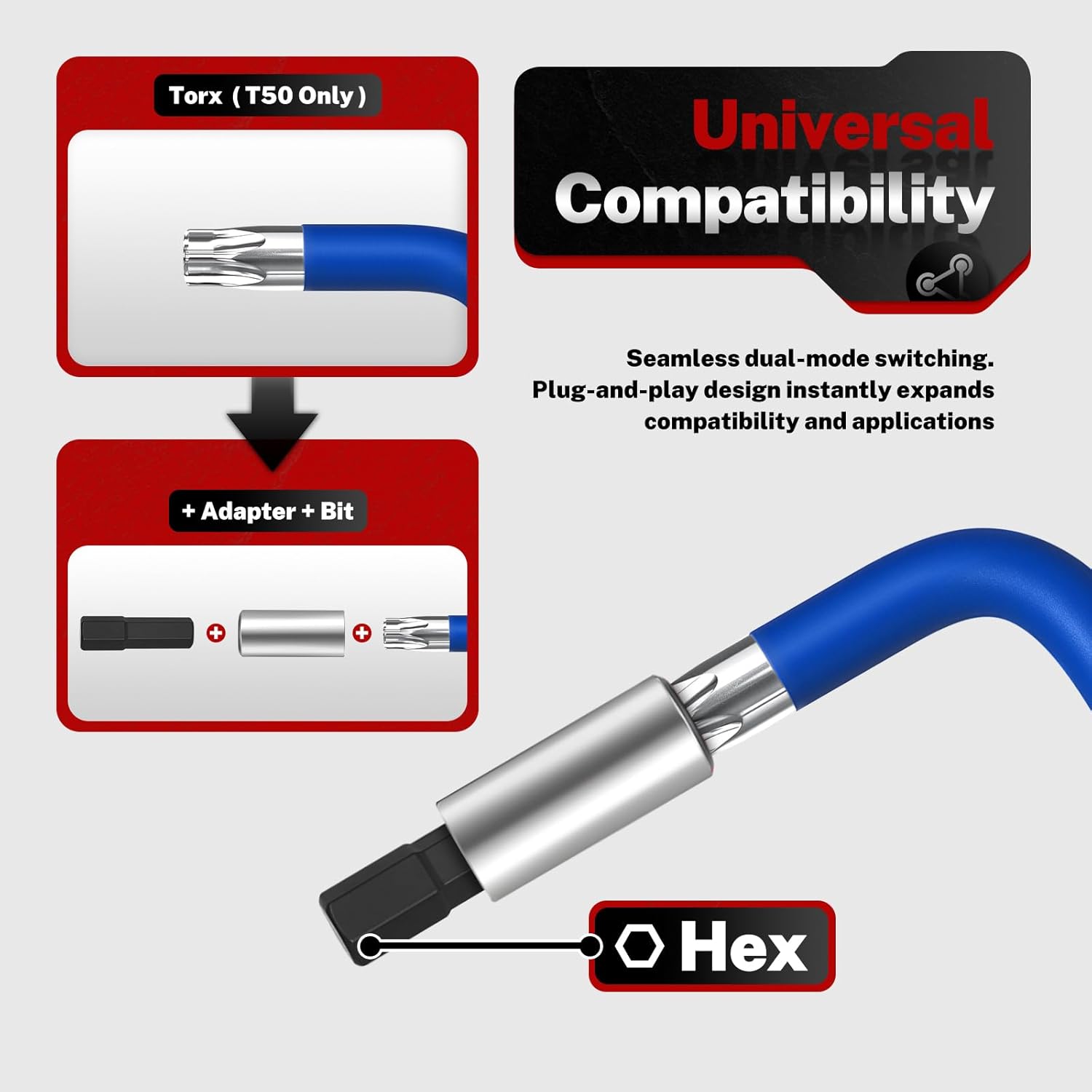 TOMMARS 20-PC Magnetic End Torx Wrenches Set,Color Coded and Extra Long Arm TORX(T10-T50) With Hex Bit Set and Adapter
