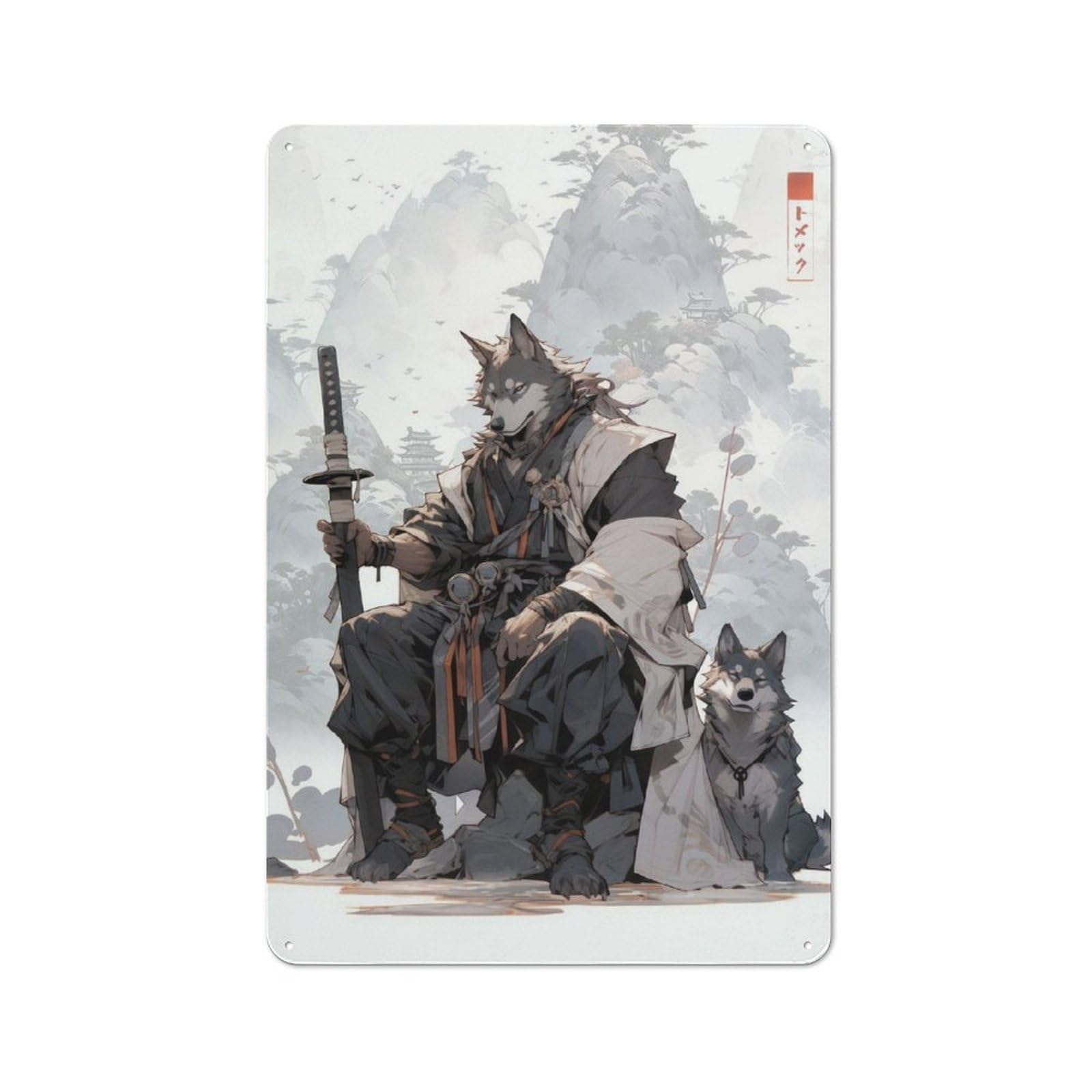 Junmoney Edo Lonely Wolf Metal Wall Sign 30X20cm Featuring For Workshop Wall, For Makers And Diy Enthusiasts