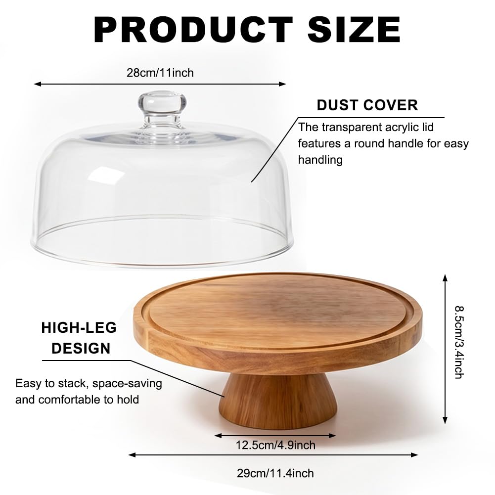 FARYODI Soporte para tartas con tapa, soporte para tartas con pie, plato multifuncional para tartas de madera, expositor de postres para bodas, fiestas, regalos de repostería, platos de frutas de