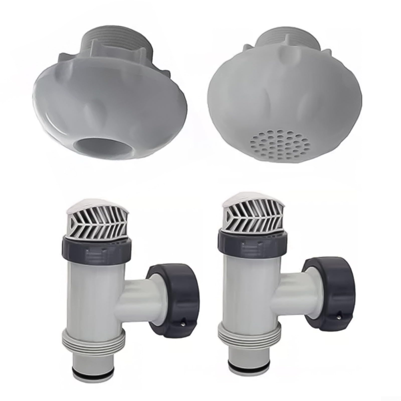 Valvola a stantuffo per piscina fuori terra per ricambio, raccordo per tubo da 3,8 cm con ugello di ingresso e filtro di uscita, adatta per Intex 28633EG 28635EG, materiale ABS, 4 pezzi (2