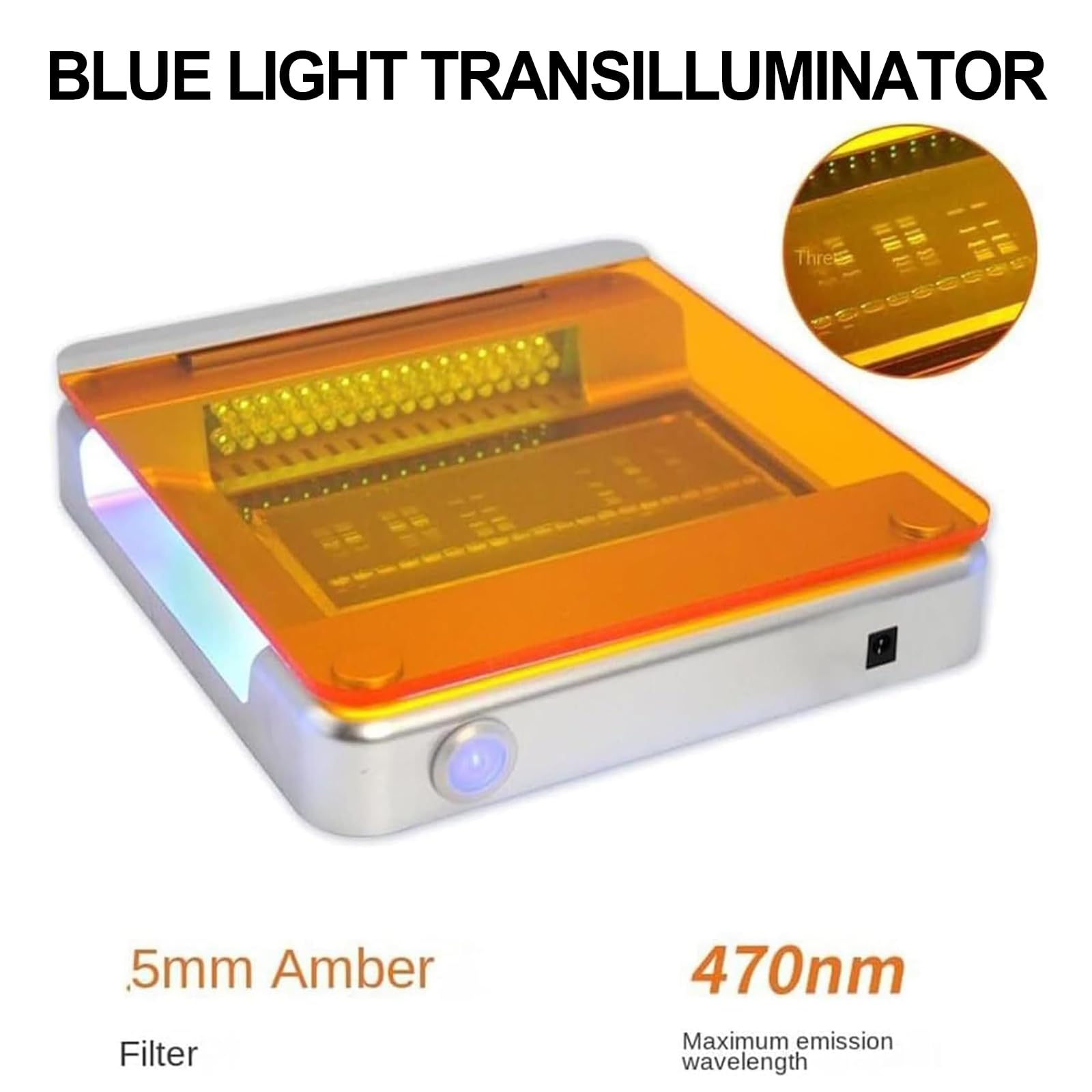 Blue Light - Cortador de gel de luz azul, transiluminador LED, 470 nm, intensidad ajustable, filtro ámbar para visualización y corte de electroforesis en gel de ADN