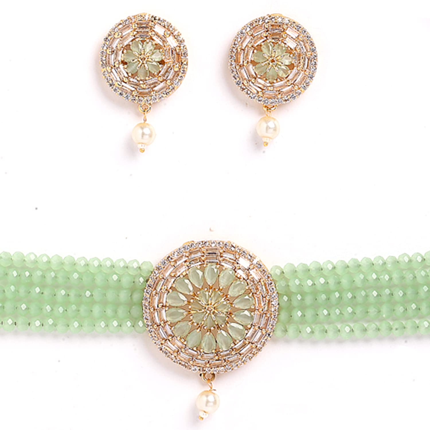 ZENEME Gold Plated White & Red American Diamond Studded & Beaded Jewellery Set (Sea Green) (B0B5TJ4THW) Amazon Price History, Amazon Price Tracker