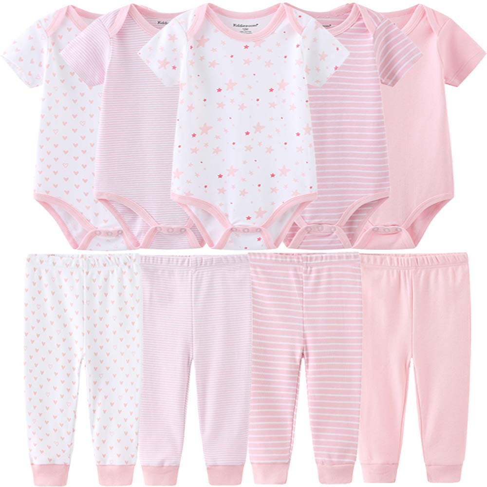 Conjunto de 9 piezas para bebés y niños, conjunto de pantalones de regalo unisex para bebés - rosa - 0-3 meses