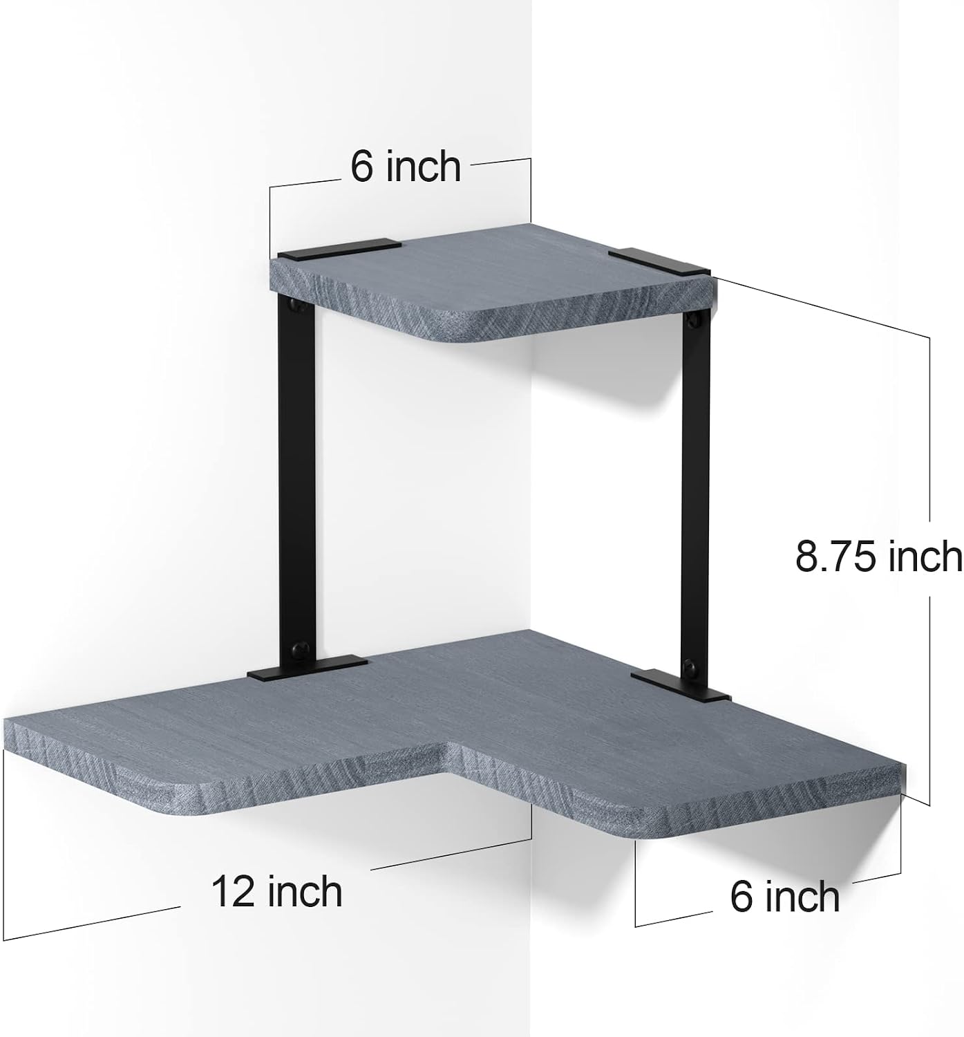 SRIWATANA Rustic Corner Shelf, 2-Tier Wood Wall Shelf, Wall Mounted Storage Shelves for Bedroom, Living Room, Bathroom, Weathered Grey