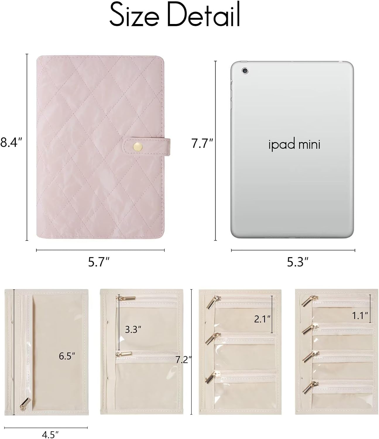 Travel Jewelry Organizer with See-Through Mini Clear Zipper Pouch Small Jewelery Storage Book Ring Binder for Women Organizers for Necklace Bracelet Earring Ring Pink