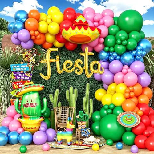 157PCS Cinco de Mayo Fiesta Balloon Arch Kit-Fiesta Balloons Garland for Mexican Fiesta Party Decorations Hawaii Tropical Luau Birthday Party Cactus Taco Carnival Balloons (Mexico)