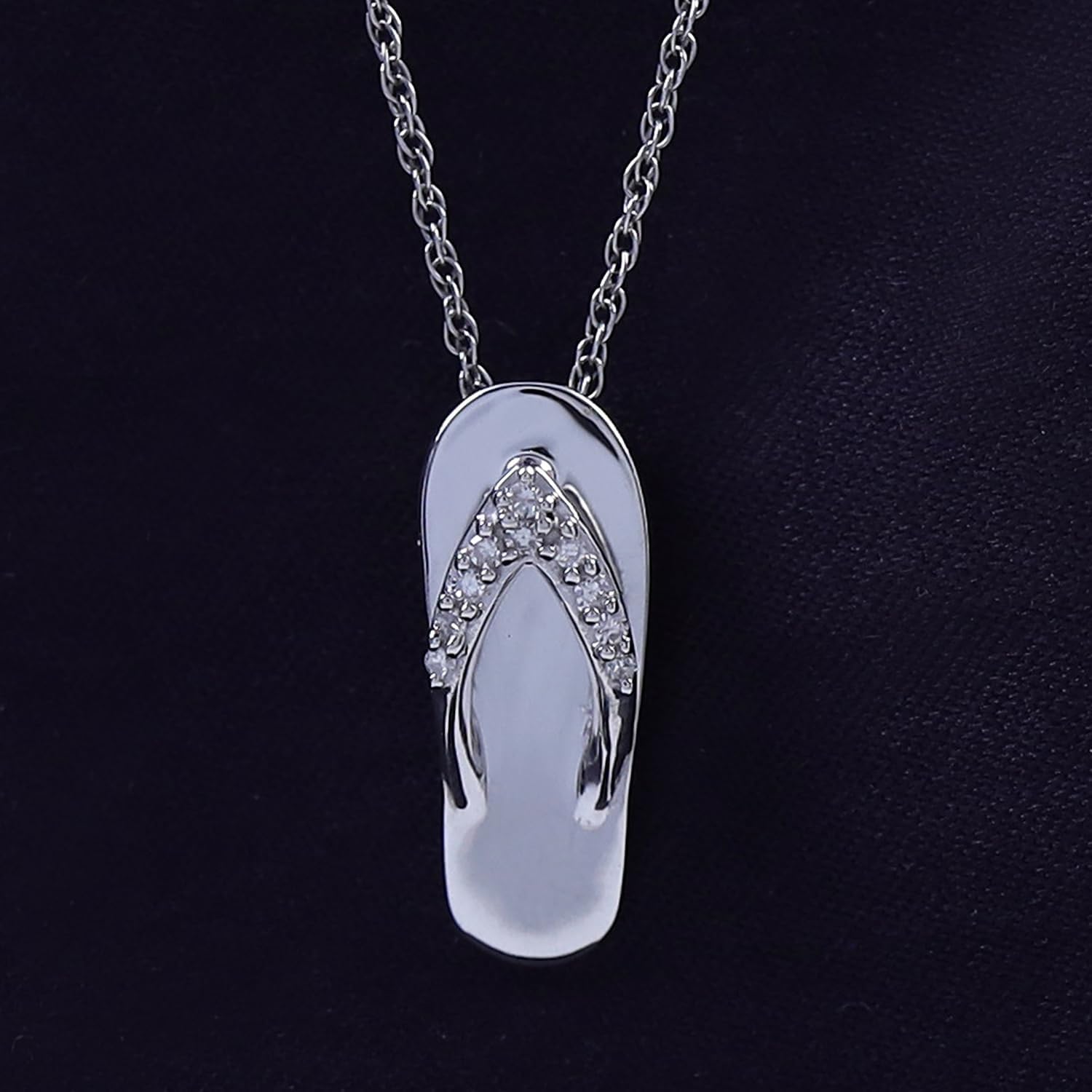 THE JEWEL ZONE Flip Flop Pendant Necklace for Women, Round Cut Natural Diamond Accent in 14K Gold Plated 925 Sterling Silver – (I-J Color, I2-I3 Clarity), 18" Rope Chain, Jewelry Gift for Her