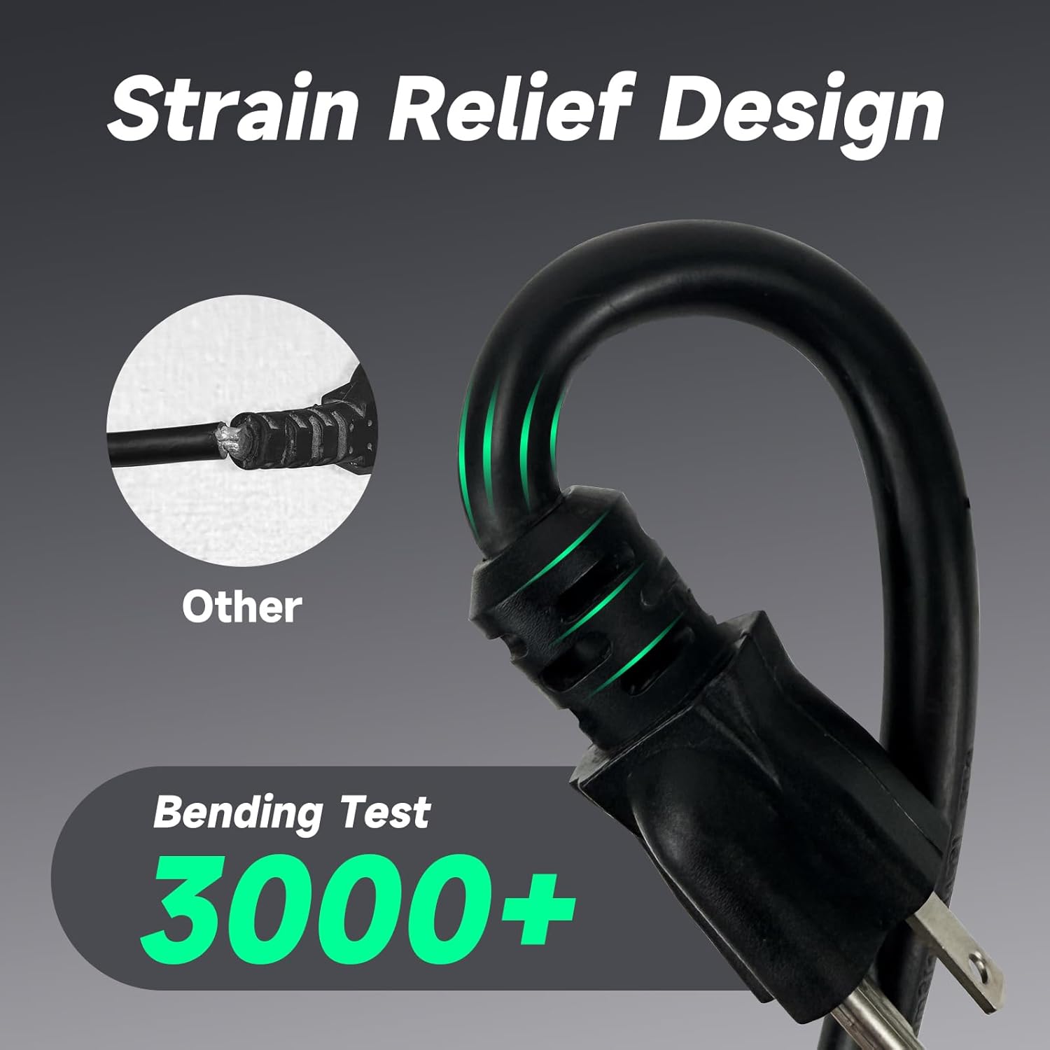 EP 30 Ft Outdoor Extension Cord - 12/3 SJTW Heavy Duty Black Extension Cable with 3 Prong Grounded Plug - Power Cord for Lawn, Garden, Appliances