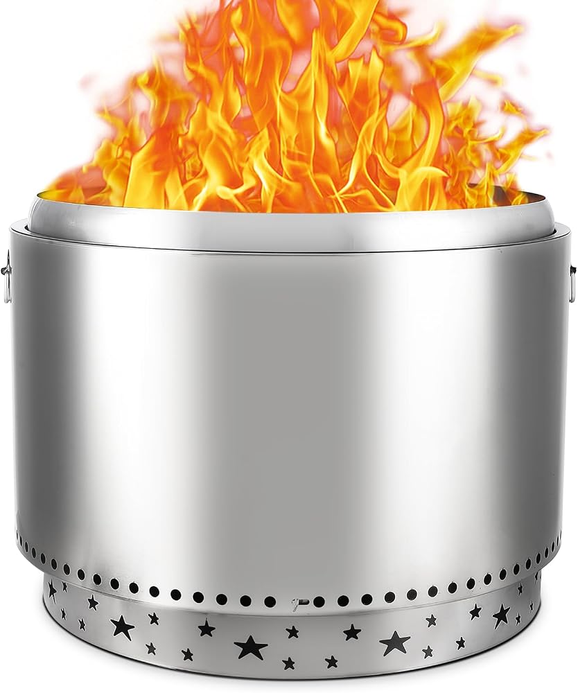 27" Stainless Steel Smokeless Fire Pit, CuisinAid Outdoor Smokeless Firepit, Wood Burning Fire Pits for Camping, Bonfires, Low Smoke Firepit for Outside