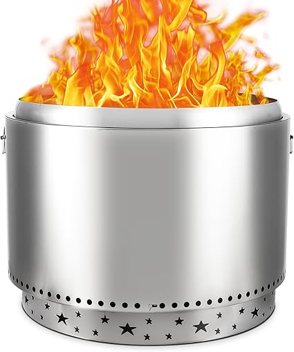 Garvee 27 Inch Stainless Steel Smokeless Fire Pit, Outdoor Portable Smokeless Firepit, Low Smoke Firepit for Backyard Patio Garden Picnic Camping Bonfire