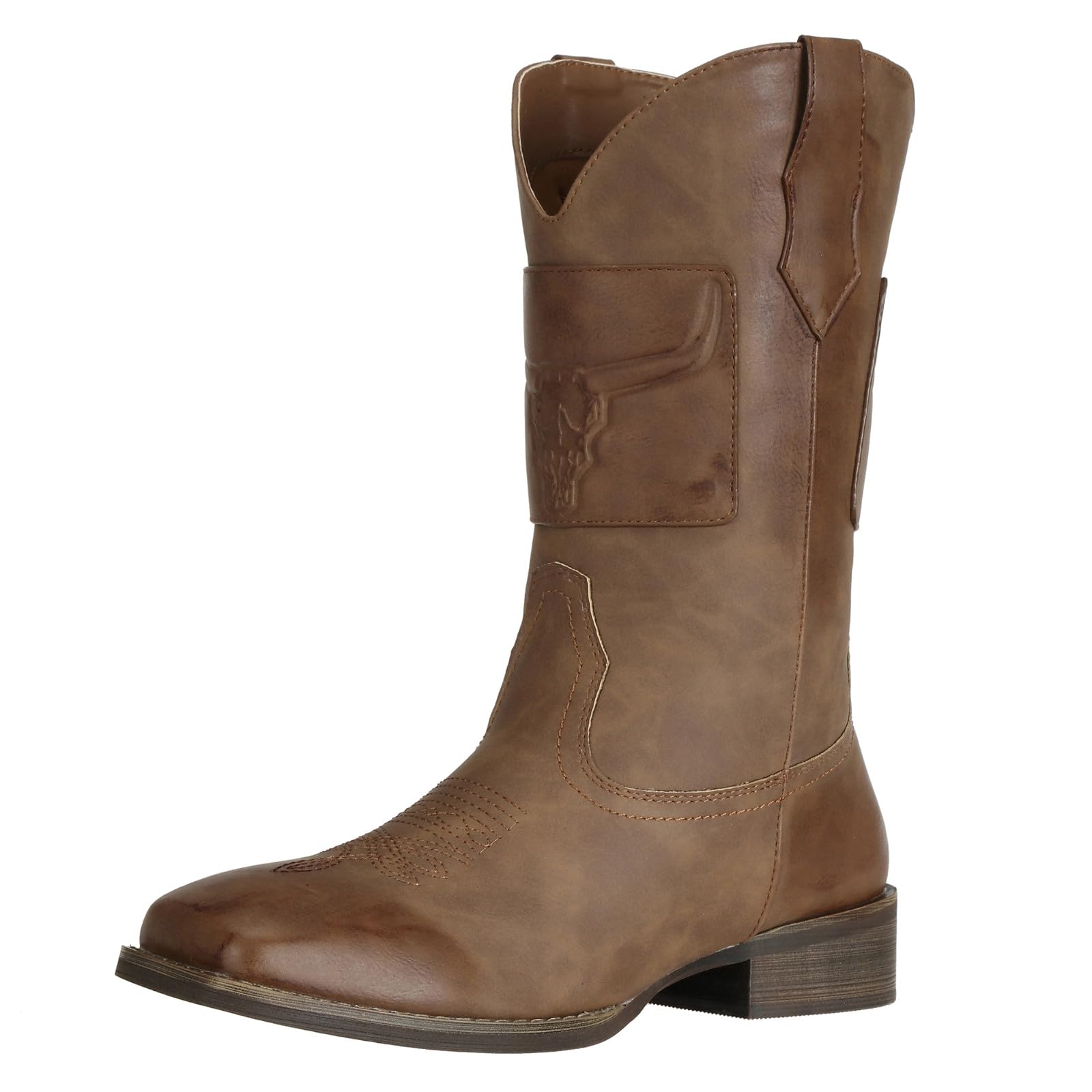 J's.o.l.eMen's Western Cowboy Boots Square Toe Mid Calf Retro Country Boots