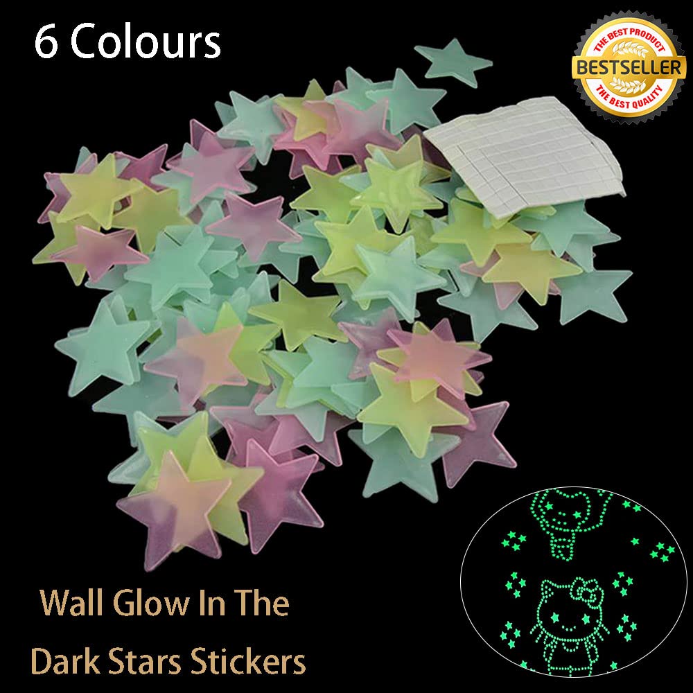 200 pegatinas que brillan en la oscuridad, estrellas luminosas brillan en la pared, pegatinas de pared brillantes para techo, dormitorio, sala de estar, azul claro