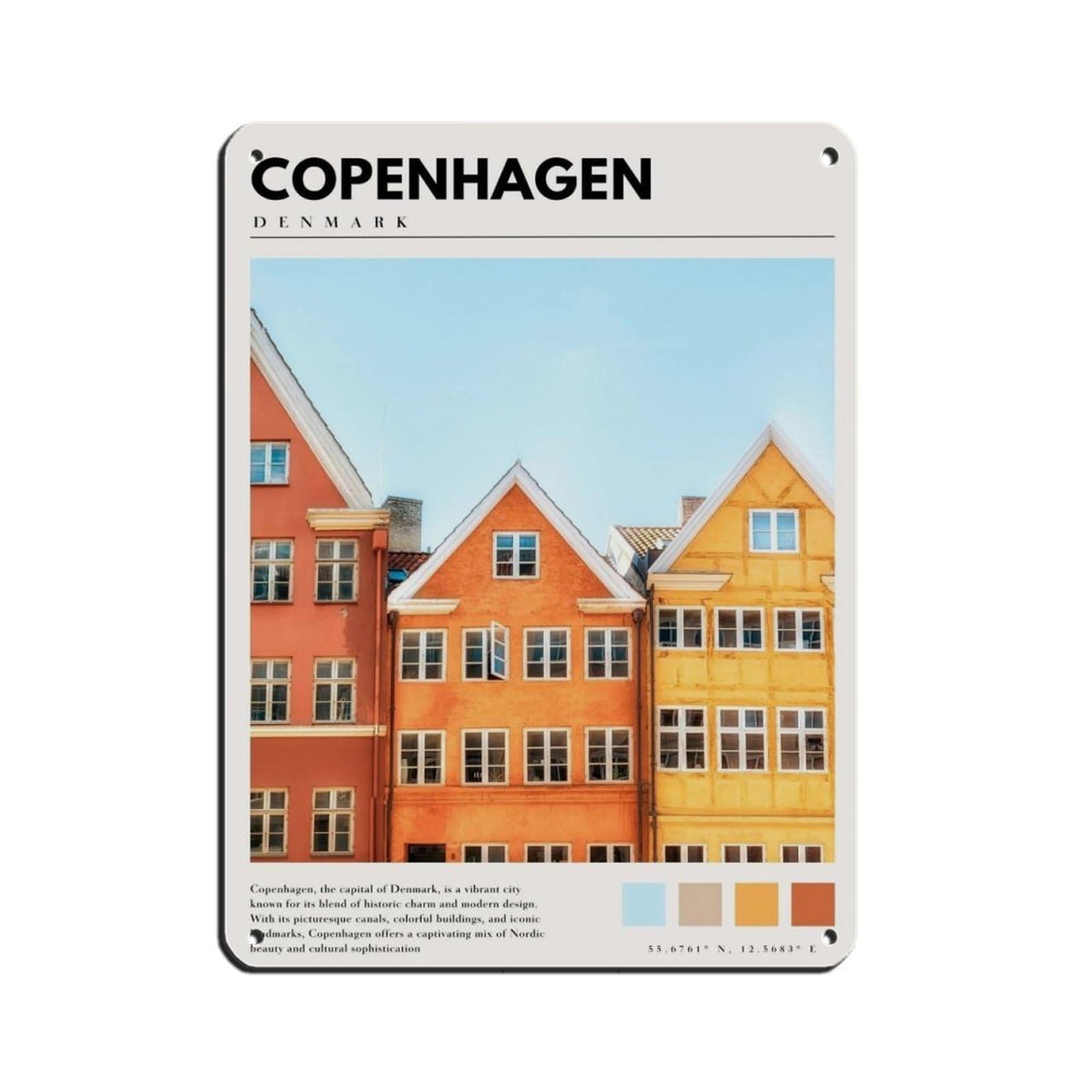 Copenhagen Denmark Art Danish Minimal Decor Tin Sign Vintage Metal Pub Club Cafe Bar Home Wall Art Decoration Poster Retro 12x16inch(30x40cm)