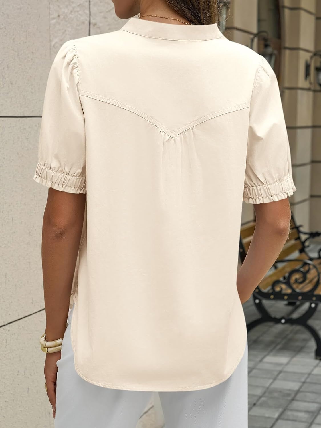 Cicy Bell Womens Puff Short Sleeve Blouses Summer Casual Half Button Down Collared Shirts Cotton Loose Fit Work Tops - Image 4