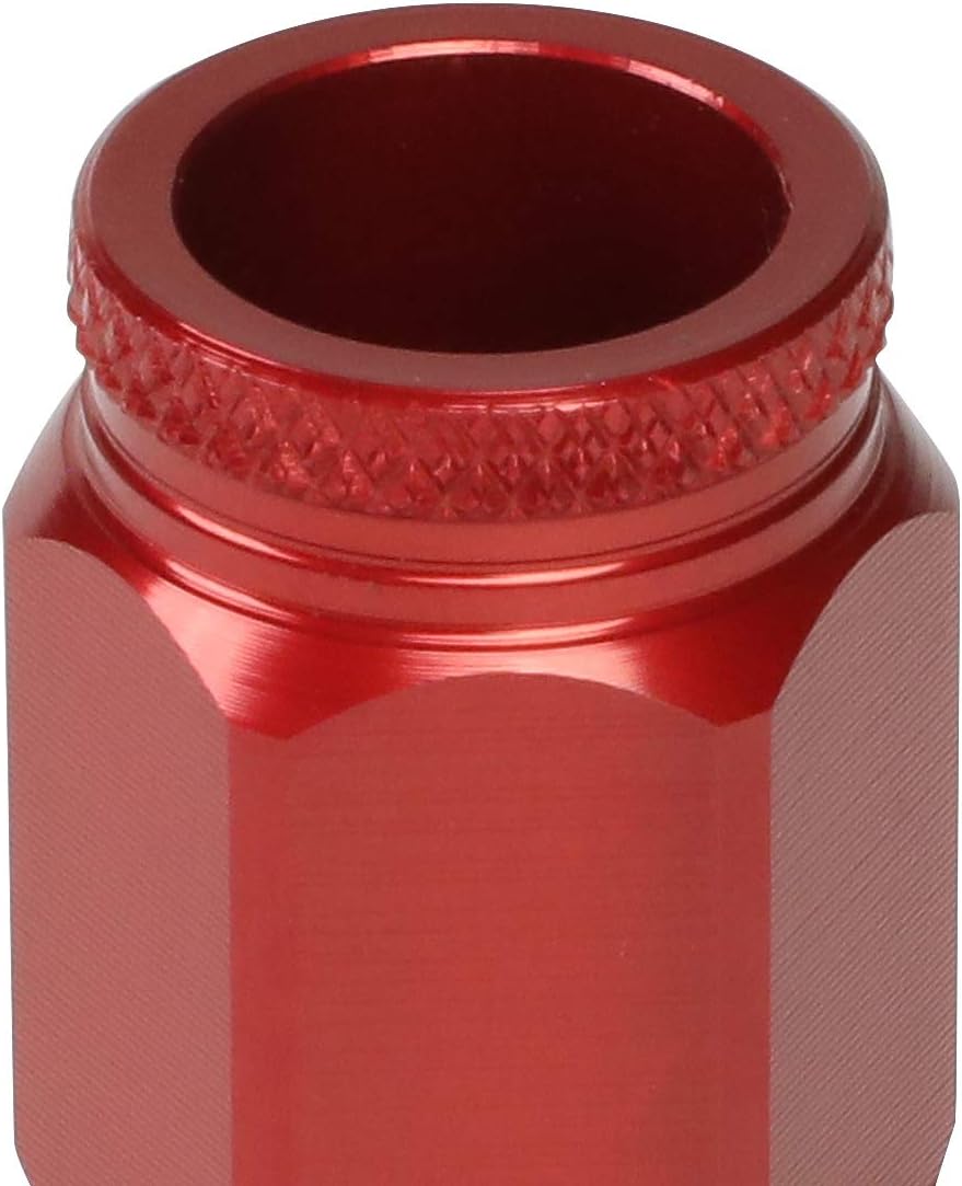 J2 Engineering 16Pcs 7075 Aluminum Open End M12 x 1.25 Lug Nuts w/4Pcs Lock Nuts & Key, Red, Fit Conical Seat, LN-T7-002-125-RD