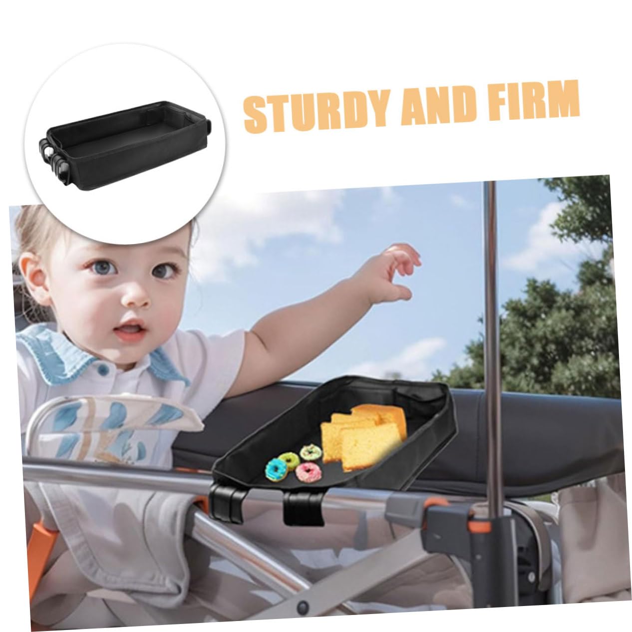 Sosoport Vassoio Snack Per Passeggino Nero Portabicchieri Snack e Organizer Per Accessori Compatibile Carrozzine e Passeggini