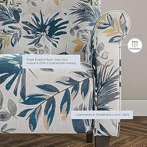 BELLEZE Modern Accent Chair for Living Room, High Back Floral Armchair w/Wooden Legs, Upholstered Wingback Side Chair Padded Armrest Single Sofa for Living Room, Bedroom - Allston (Green Blue Floral) BELLEZE Modern Accent Chair for Living Room High Back Floral Armchair wWooden Legs Upholstered Wingback Side Chair Padded Armrest Single Sofa for Living Room Bedroom Allston Green Blue Floral