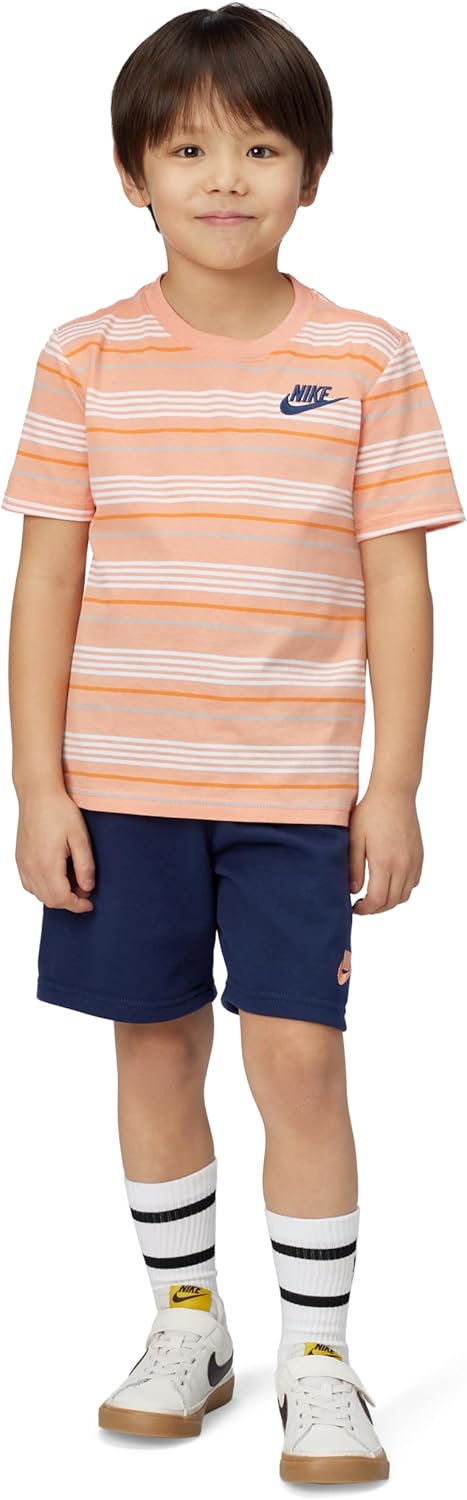 Nike Boys' Striped Sportswear Club T-Shirt and Shorts 2-Piece Outfit Set