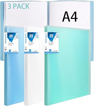 3 Pack Binder with Plastic Sleeves,20 Pockets Presentation Folder A4 Display Book with Clear Sheet Protectors for Certificates, Artwork & Documents