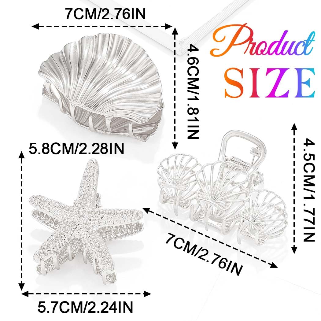 Fashey Starfish Claw Clips Gold Metal Hair Clips Seashell Hair Claw Clips Mermaid Hair Accessories for Women (Silver) - Image 6