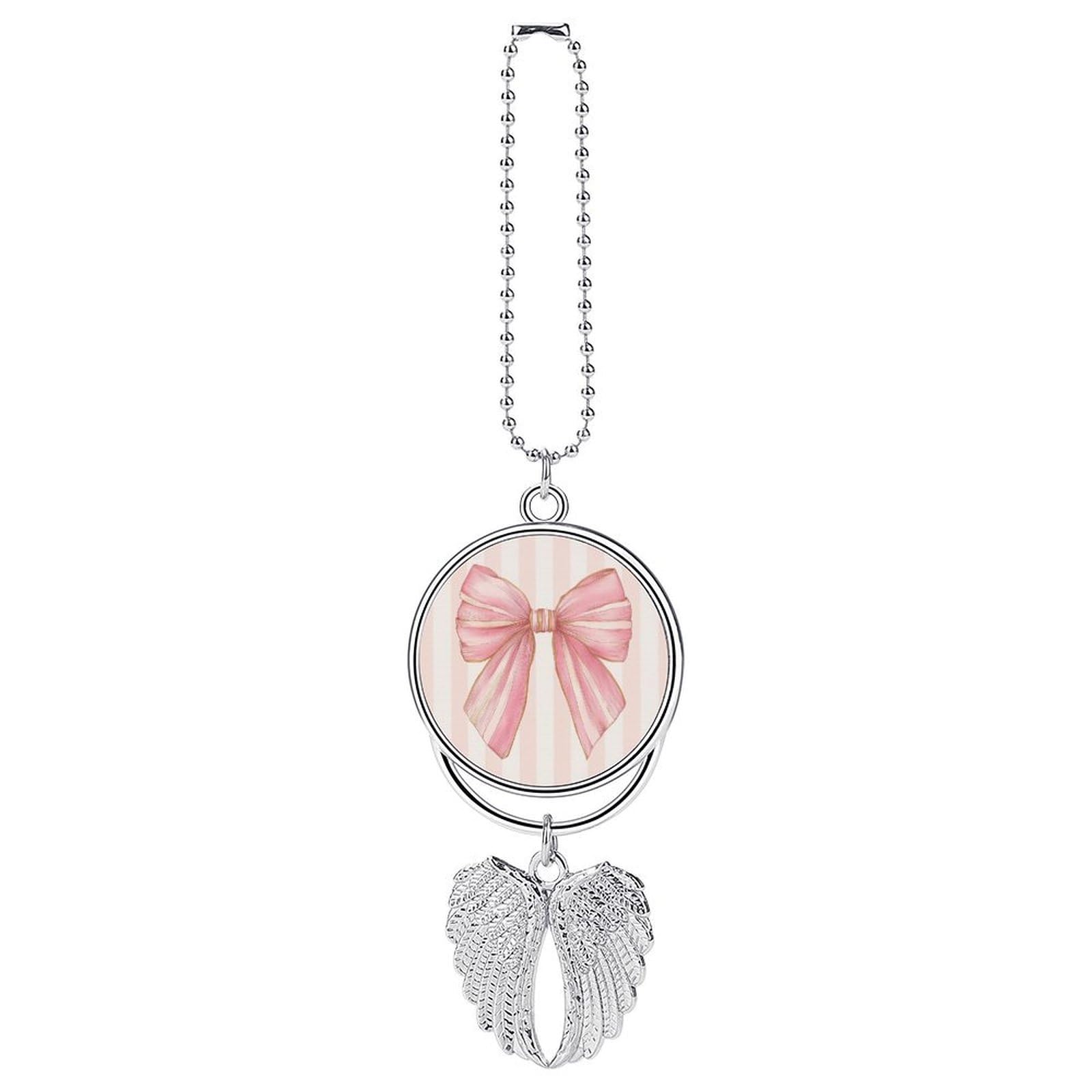 Preppy Coquette Pink Bow on Vertical Stripes Car Hanging Pendant Car Interior Decoration Rearview Mirror Charms Ornaments