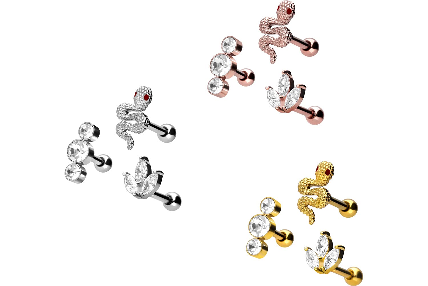 PIERCINGLINE Chirurgenstahl Ohrpiercing Set |SPAR-SET | Piercing Ohr Stecker Helix Conch | Farbauswahl