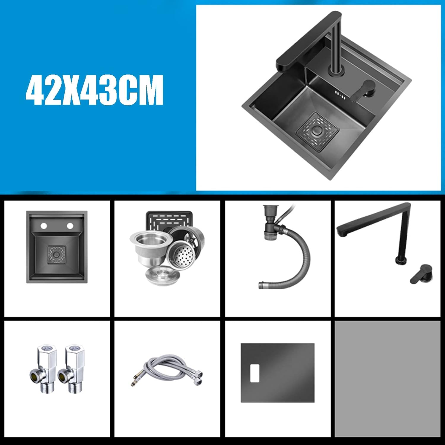 Kitchen Sink Sink Bar Sink +7 Type Faucet Stainless Steel Concealed Kitchen Sink with Cover Nakajima Invisible Small Single Slot Dish Basin (Size : 42X43Cm)