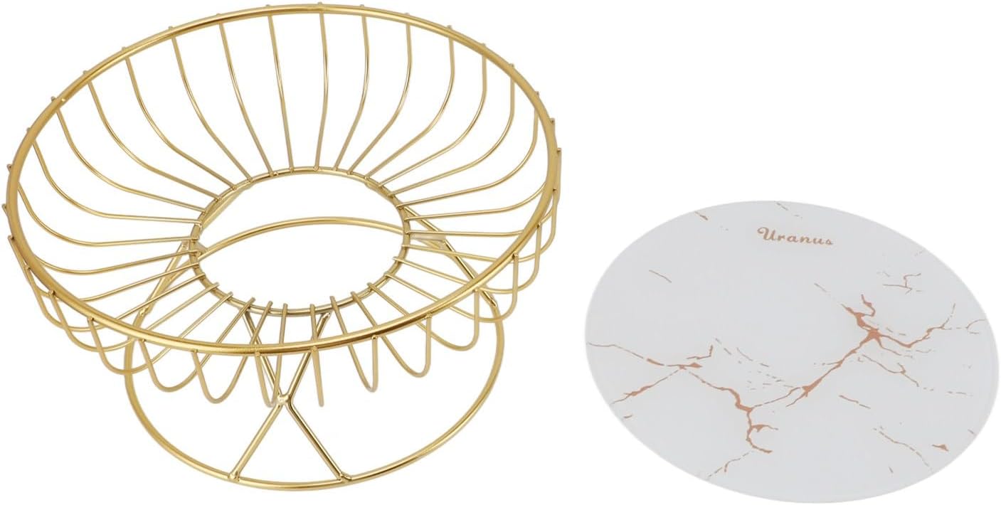 Zerone Large Round Metal Fruit Bowl Holder Basket Stand, Ventilated Design, Hollowed Out Wire, for Even Ripening, for Fruits, Snacks, Bread, (L White Background