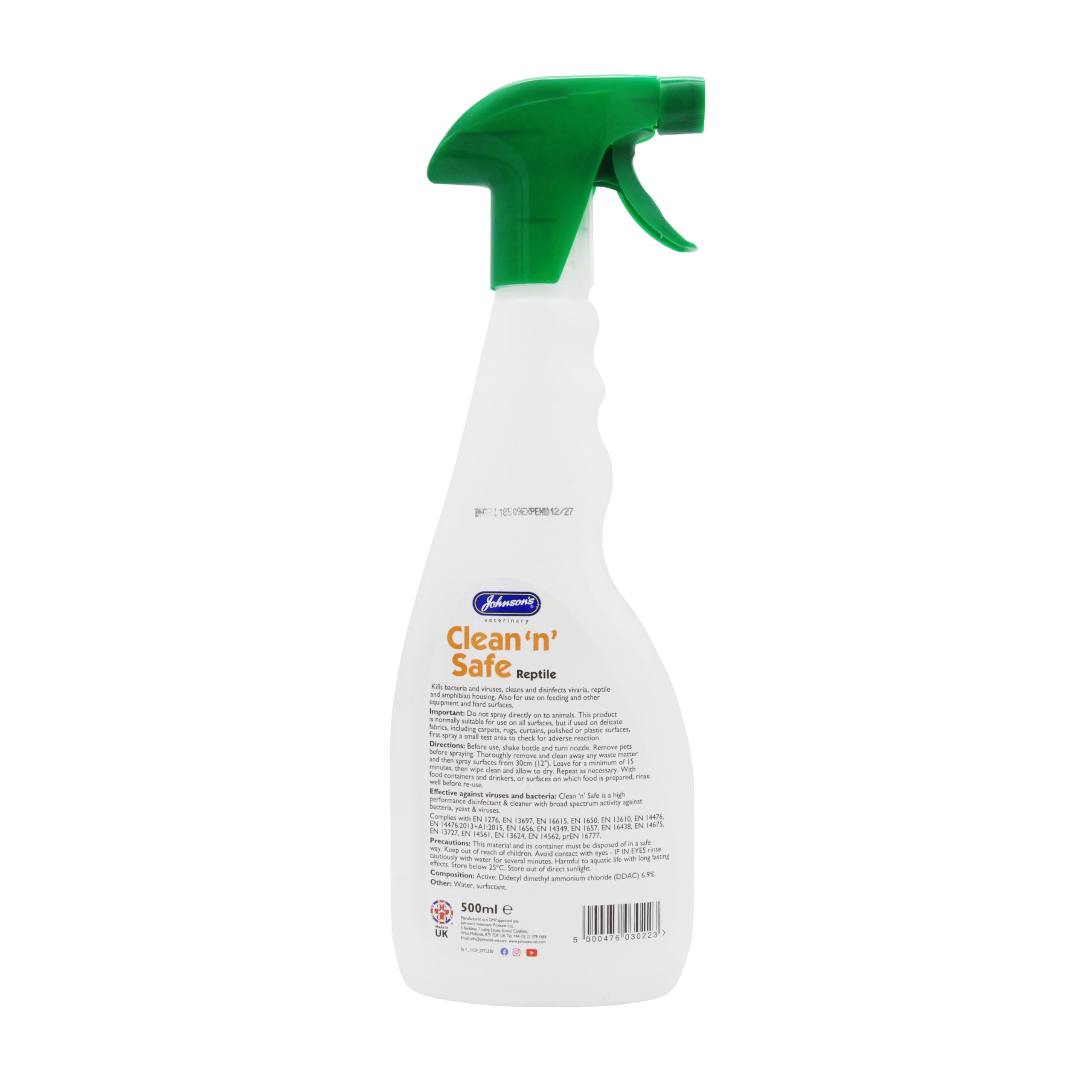 Johnsons Clean 'N' Safe Reptile 500ml - Disinfectant Spray for Vivaria, Kills Bacteria & Viruses — view 2