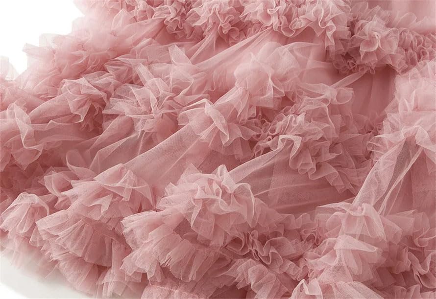 Women Floral Mesh A-Line Lace Mesh Cake Long Skirts Solid High Waist Tulle Holiday Party Skirts4