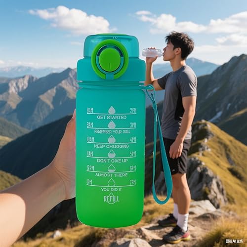 Miniatura 6 de ZZT Botellas de agua de 20 onzas con marcador de tiempo para beber y pajilla, botella de agua con palabras motivacionales, a prueba de fugas,