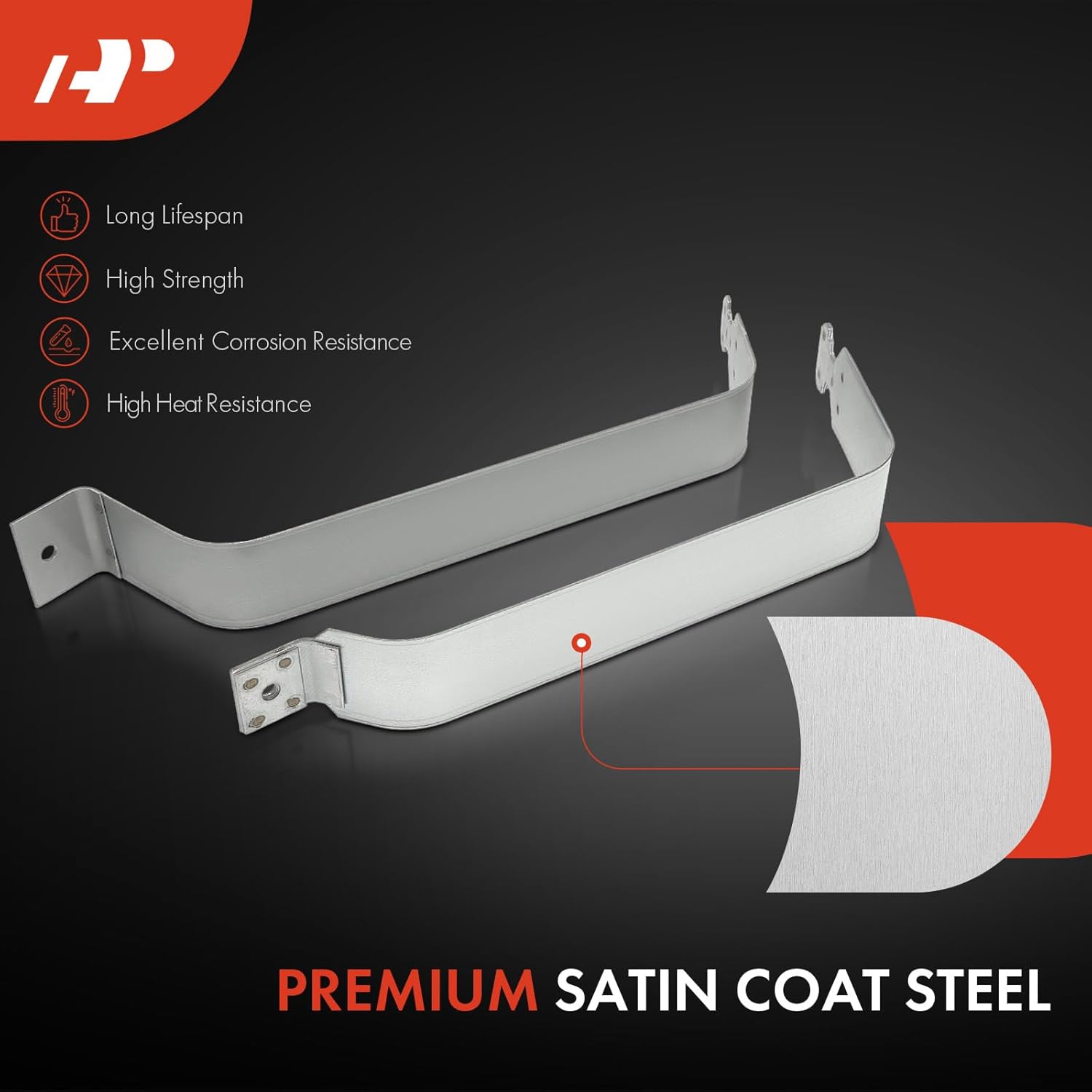 A-Premium Set of 2PCS Fuel Tank Straps Compatible with Cadillac Escalade 2002-2014 & Chevy Avalanche 2002-2006, Suburban 1500, Tahoe & GMC Yukon 2000-2014, Silver Color, Replace for# 15745095