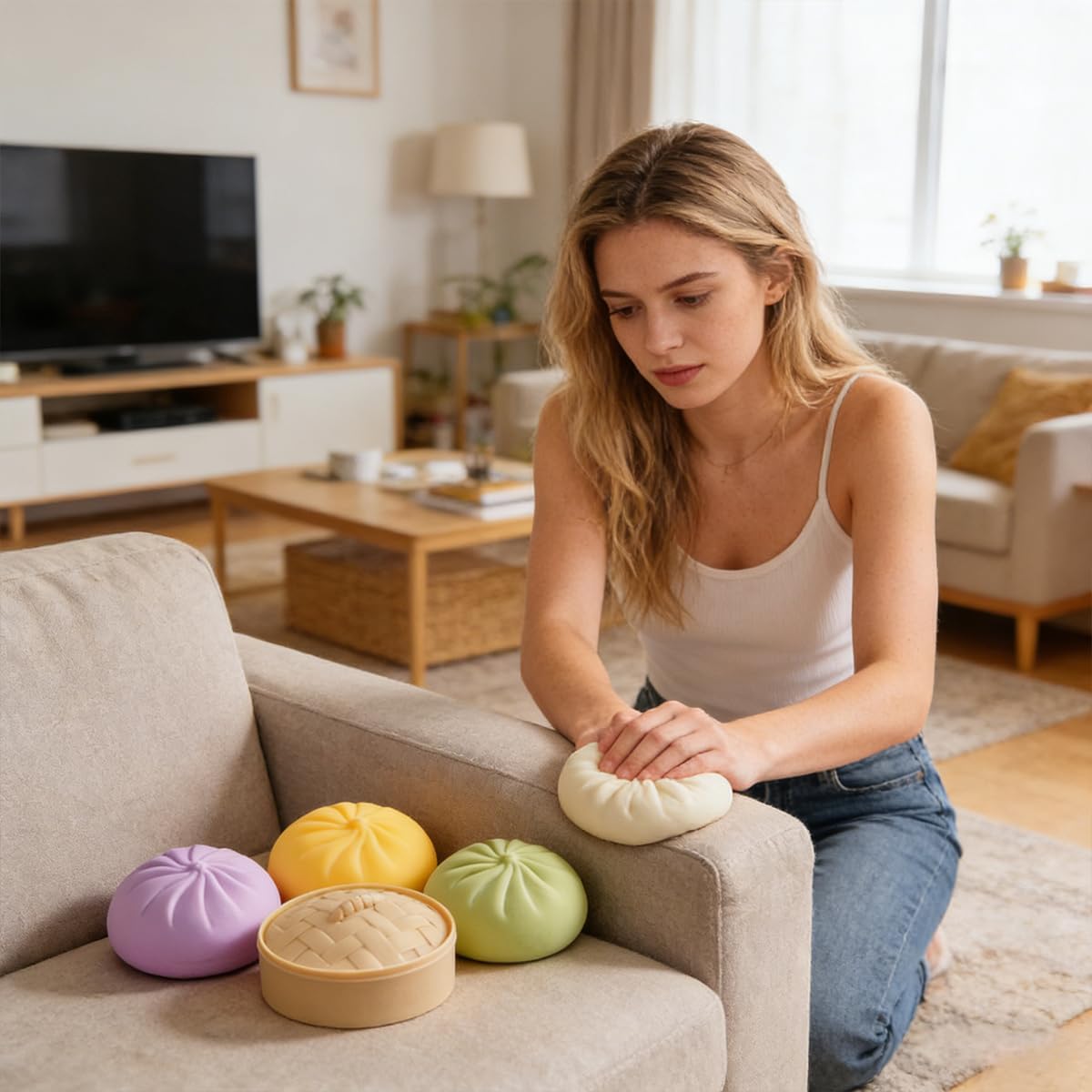 Giant Glitter Dumpling – Mega Rainbow Dumpling Stress Relief Fidget Toy, Soft Squeeze Decompression Dough for Adult Anxiety Relief & Sensory Play (White)