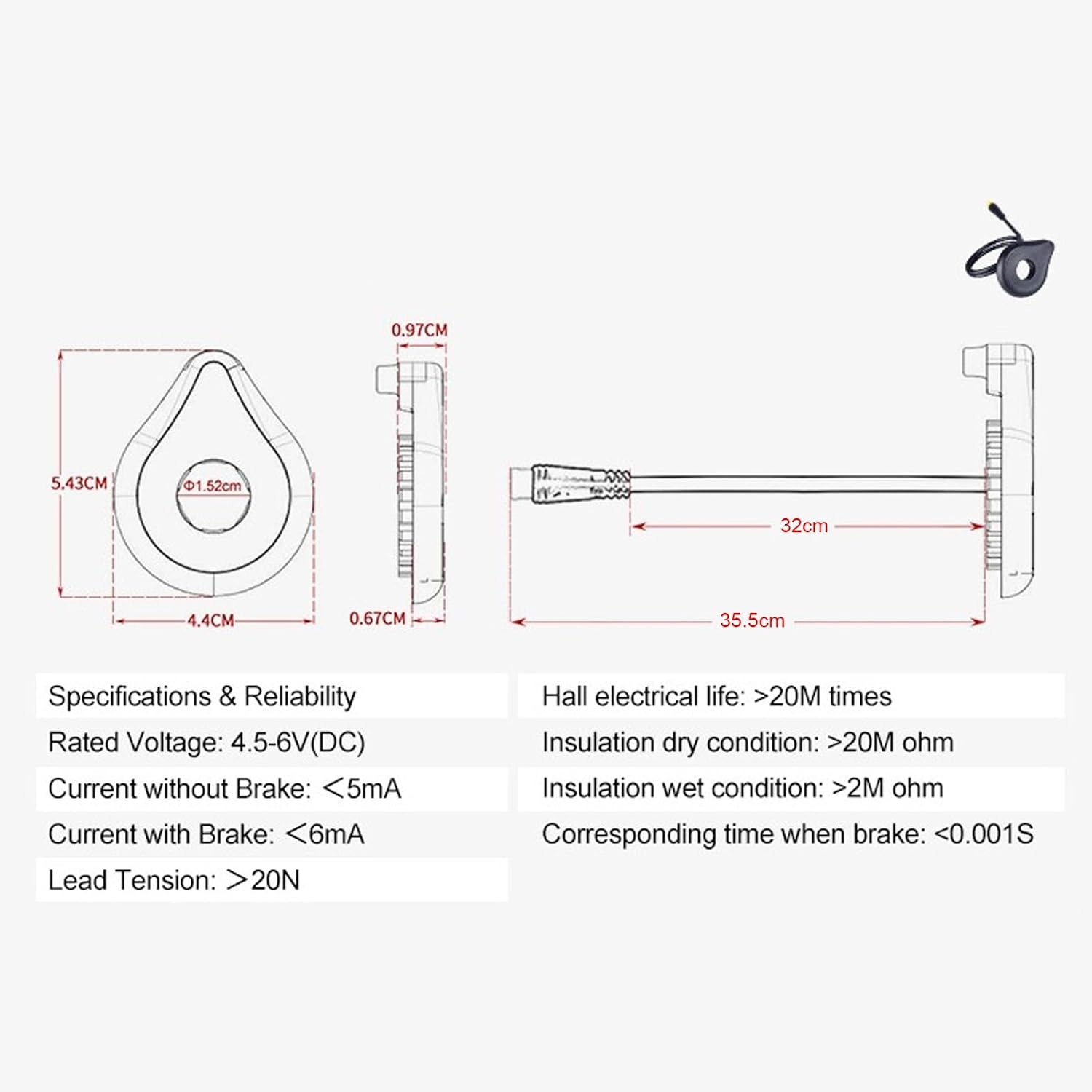 Universal Electric Bicycle Pedal Assist Sensor, Dual Hall Effect Magnetic, Left Side, Compatible with Most Electric Bikes