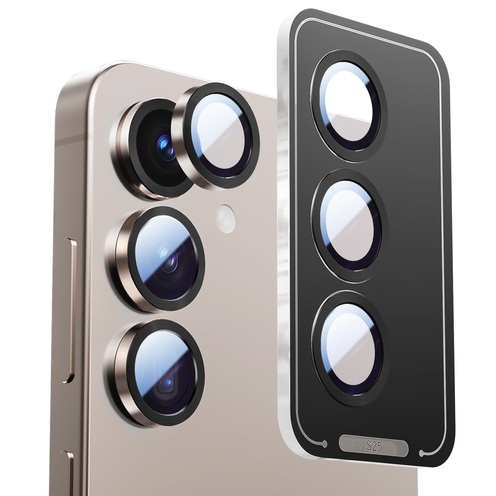 X-it Camera Lens Protector for Samsung S25, 9H Tempered Glass, Independent Metal Aluminum Edge Original Protection Design, Suitable for Phone Case,