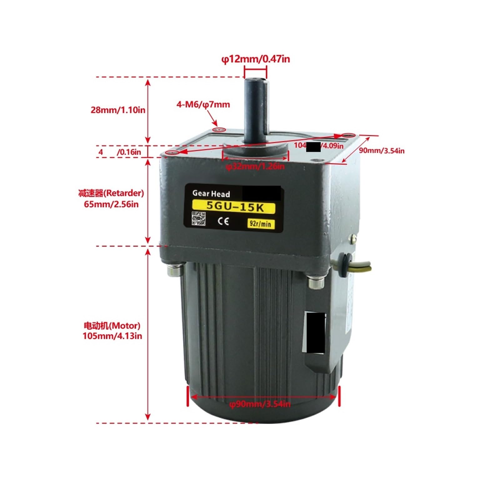 Motor 40 W Wechselstrommotor 1 Phase 220 V 50/60 Hz Asynchronmotor Induktionsmotor Welle 12 mm Gleichstrommotor(390rpm)
