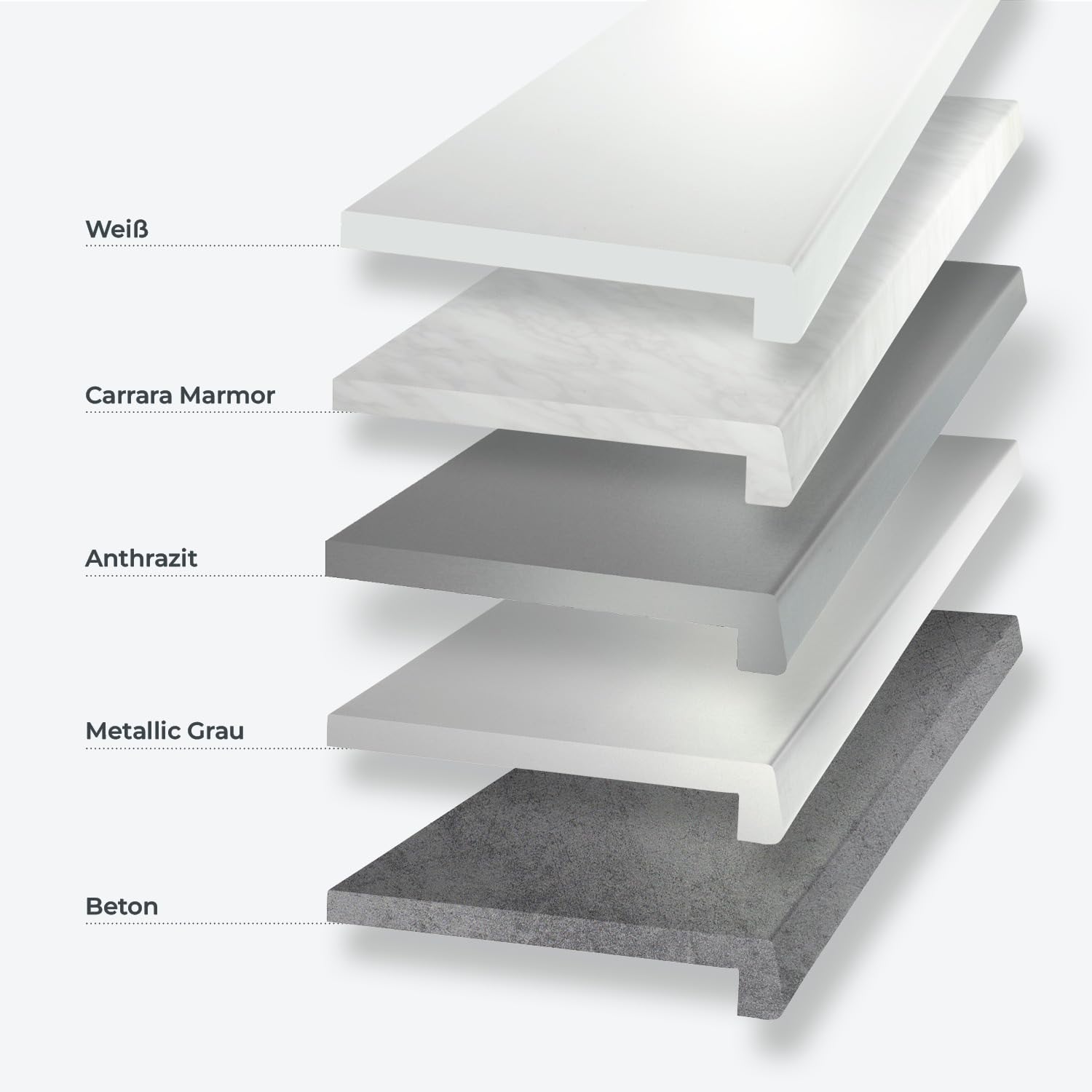 Fuxalit Innenfensterbank Beton – Zuschnitt auf Maß – MDF Fensterbank mit CPL-Beschichtung – modern, UV-beständig, pflegeleicht (Beton, T x L | 15 x 250 cm)