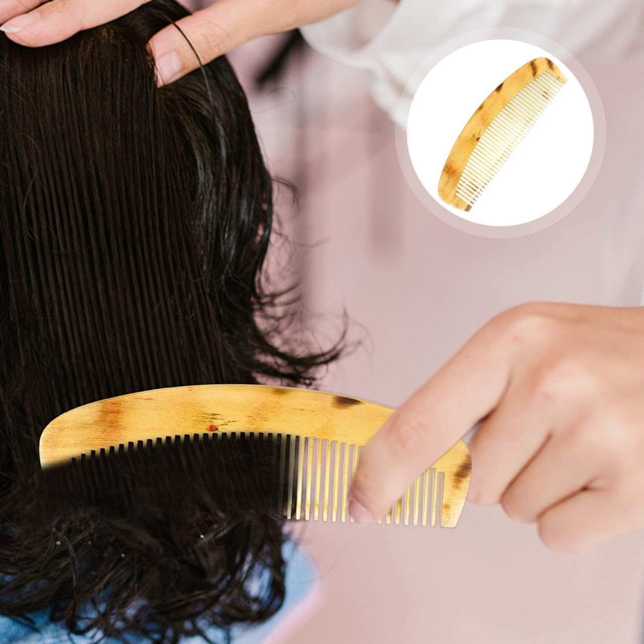Uonlytech Pettine in Corno Naturale Antistatico Portatile Per Capelli E Barba Pettine Lisciante Compatto Per Donna Previene La Caduta Dei Capelli Ideale Per Viaggi E Uso Quotidiano