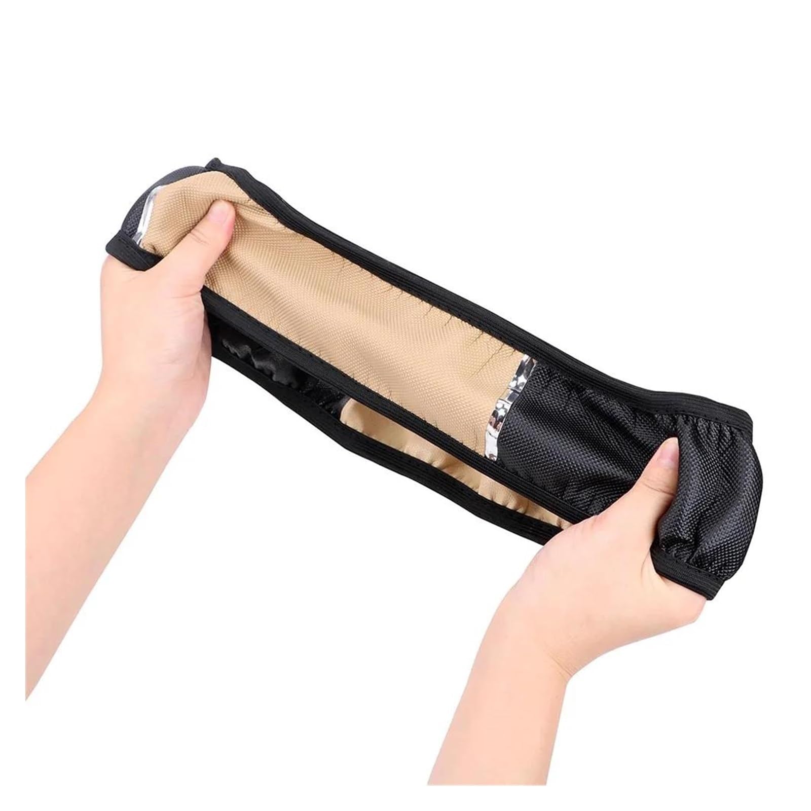 Uniwersalna osłona na kierownicę do samochodu metalowy pasek antypoślizgowe pokrowce ze sztucznej skóry 37-38 cm średnica kierownica samochodowa (Color : Black beige)