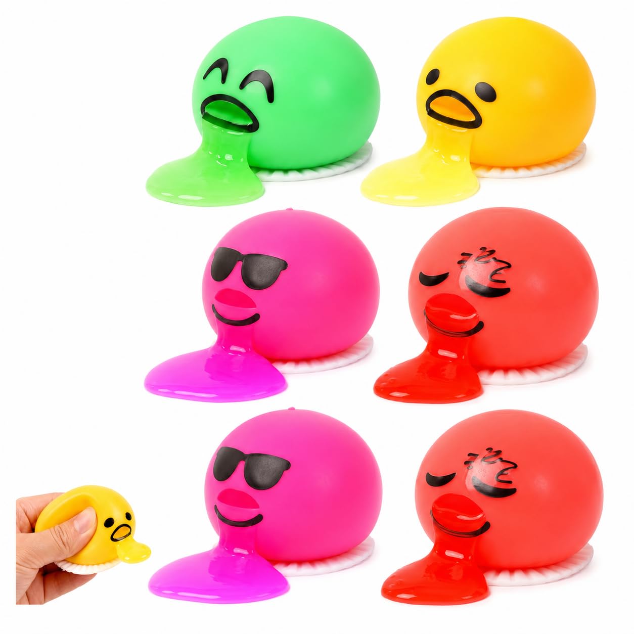 6Pcs Puking Ball, Squishy Ball, Vomiting Egg Yolk Design Squeeze Items, Set for Office Desk and Classroom, Total 6 Pieces