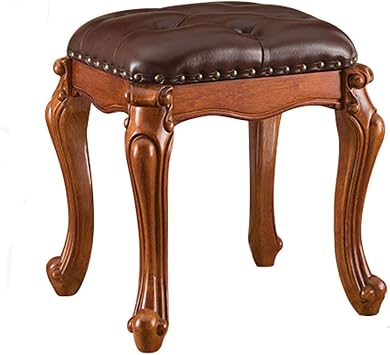 Foot Stools,Vintage Ottoman Cherry Leather Foot Rest,Wooden Footrest,Upholstered Footstool for Couch/Living Room/Sofa 18.5