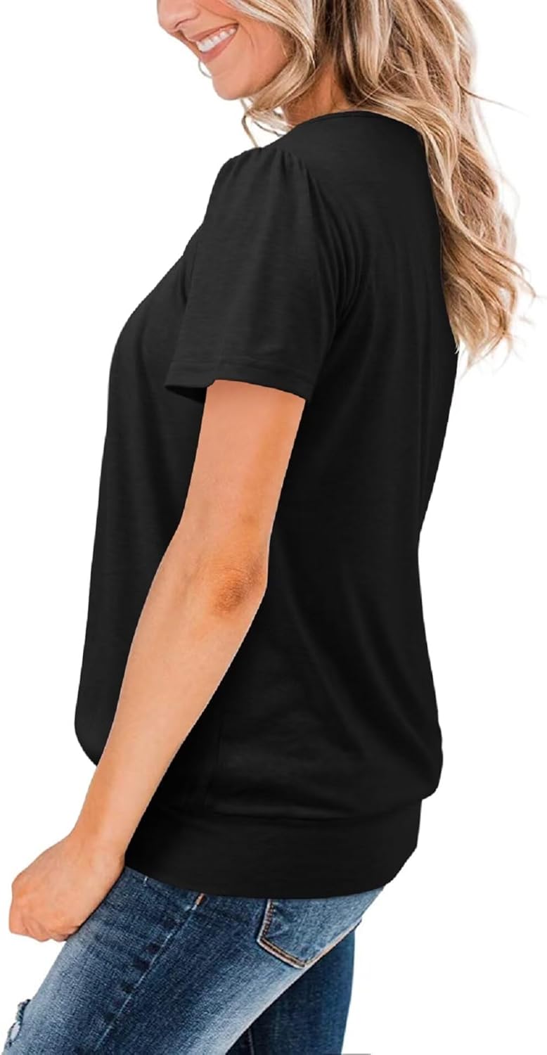 ZOLUCKY Womens Casual Short Sleeve Tunic Tops Scoop Neck T Shirts Summer Loose Fit Tunics - Image 3