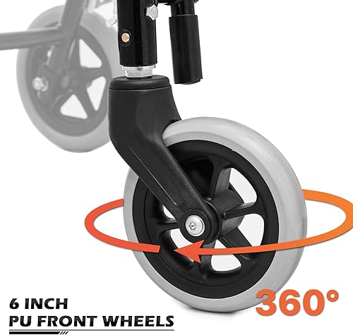 Miniatura 11 de Silla de ruedas ligera para adultos, asiento plegable de transporte de 18 pulgadas, silla de ruedas plegable con reposapiés elevable para viajes de