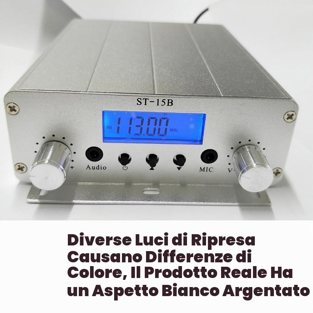 yasoe Trasmettitore FM Stereo 15W Radio FM 76-108Mhz BNC Multifunzionale Portatile Trasmettitore Pratico Durevole Facile da Installare