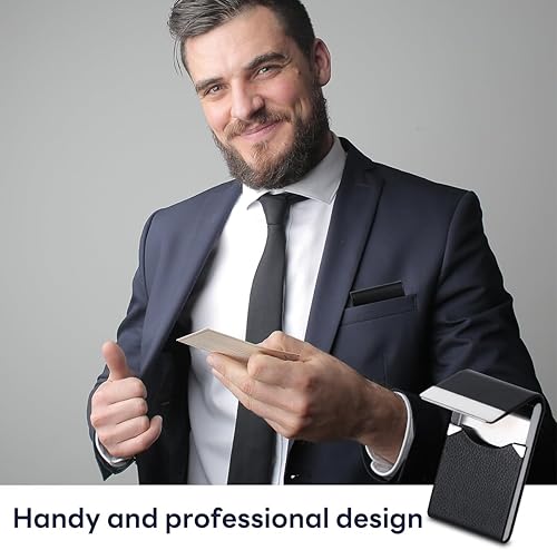 Miniatura 5 de Paquete de 2 tarjeteros de presentación, funda de piel sintética para tarjetas de presentación, pantalla delgada de metal, caja de tarjetas de